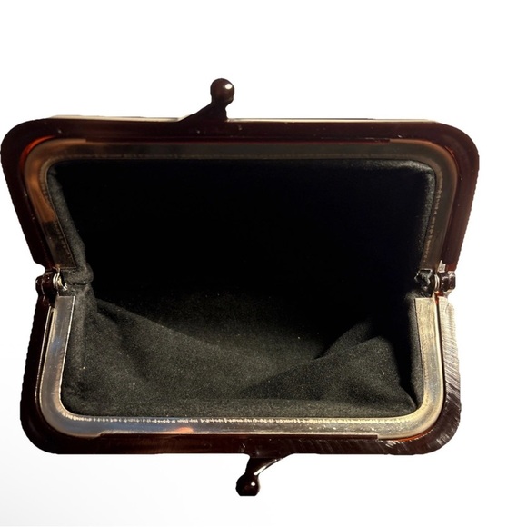 Vintage Style Small Charcoal Clutch Brown Lucite Kiss Lock Clasp Purse - Picture 5 of 5